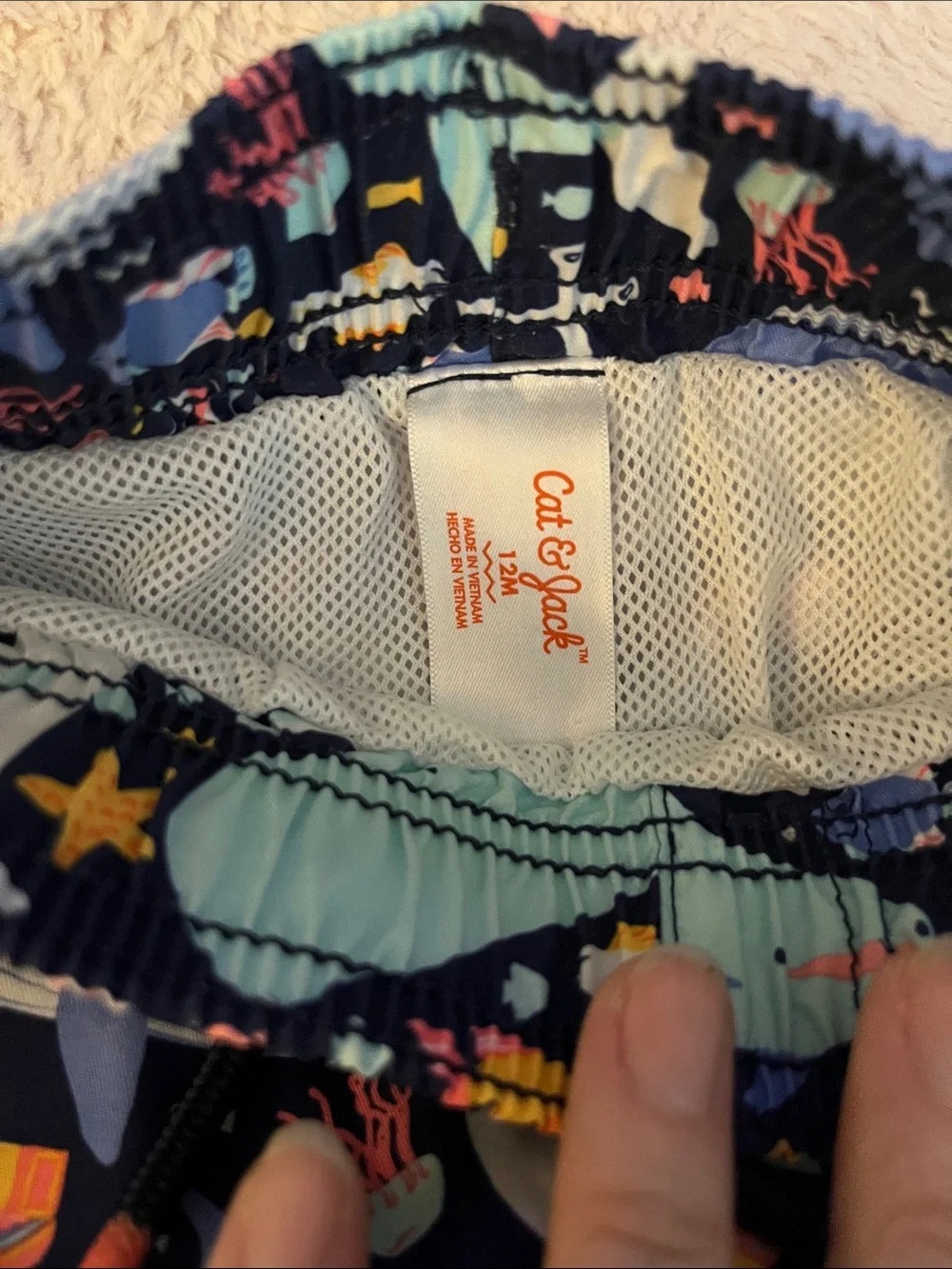 Cat & Jack Navy and Light Blue Whale & Sea Creatures Swim Trunks